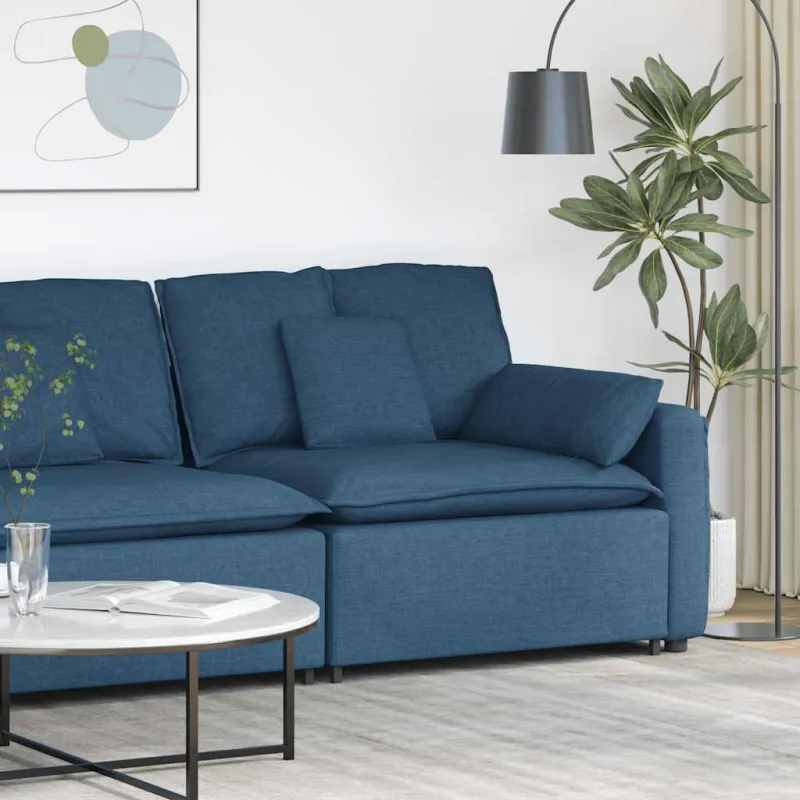 Modulinė sofa su porankiu ir pagalvėlėmis, mėlyna, 100 cm