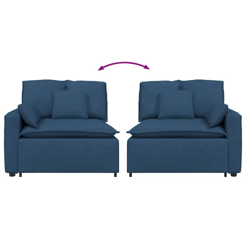 Modulinė sofa su porankiu ir pagalvėlėmis, mėlyna, 100 cm