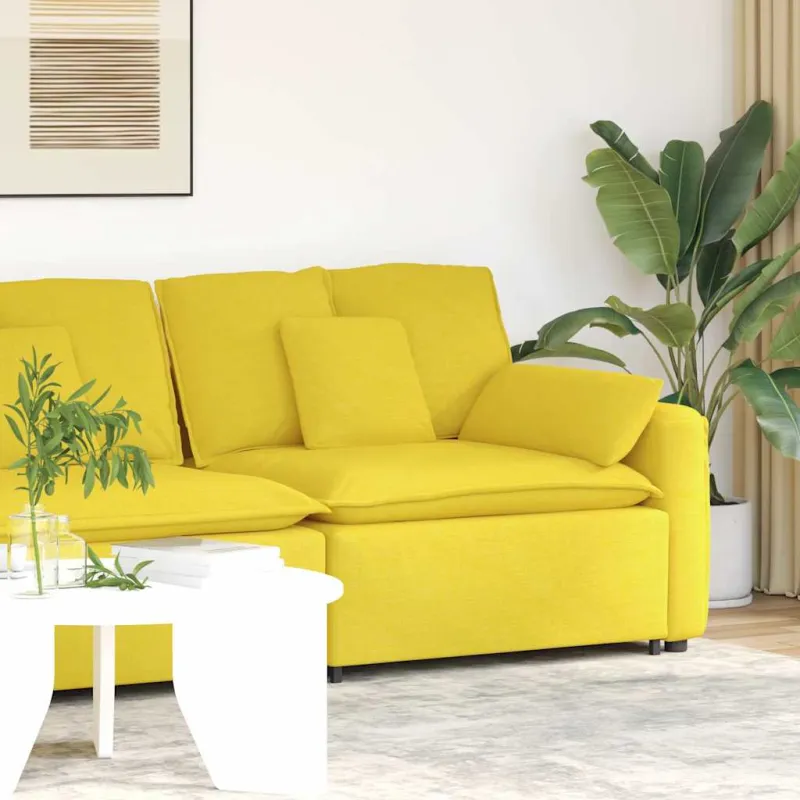 Modulinė sofa su porankiais ir pagalvėlėmis, šviesiai geltona, 100 cm