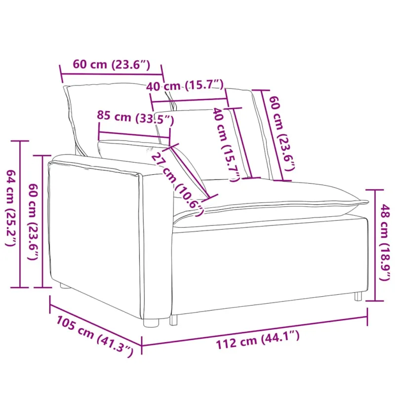 Modulinė sofa su porankiais ir pagalvėlėmis, šviesiai geltona, 100 cm