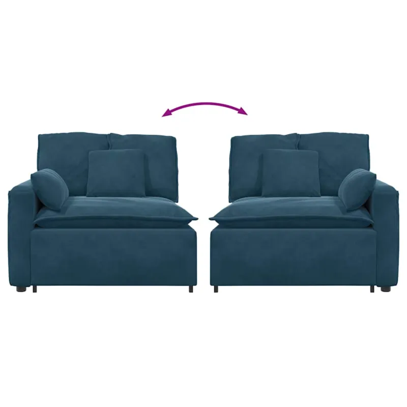 Modulinė sofa su porankiu ir pagalvėlėmis, mėlyna, 100 cm