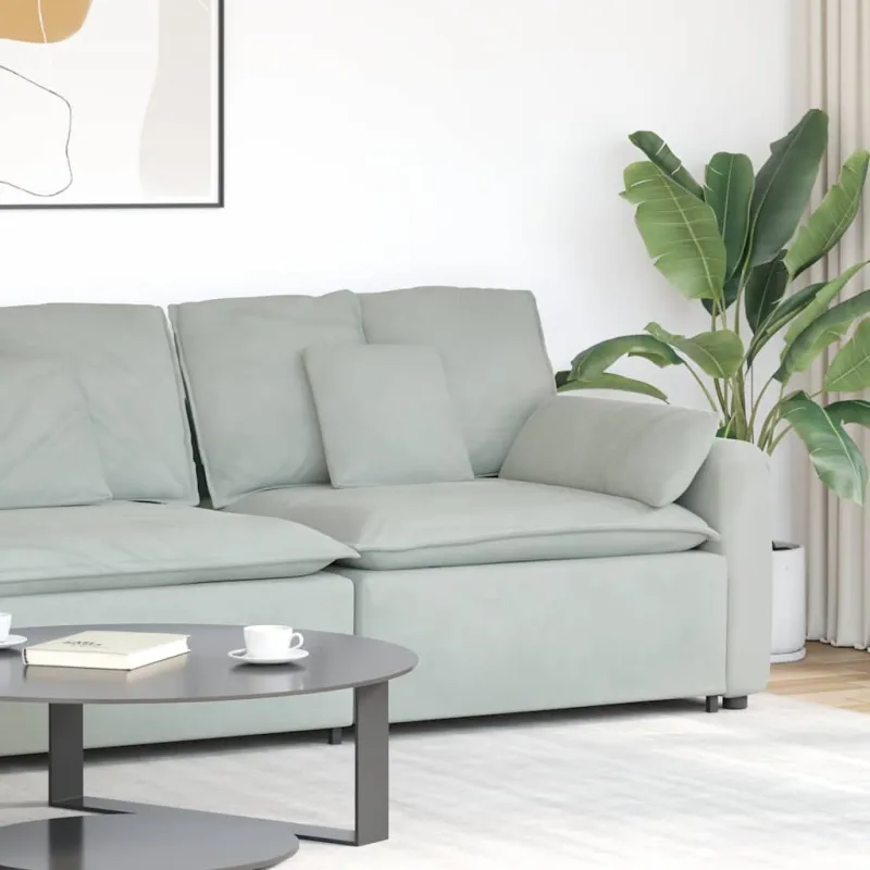 Modulinė sofa su porankiu ir pagalvėlėmis, šviesiai pilka, 100 cm