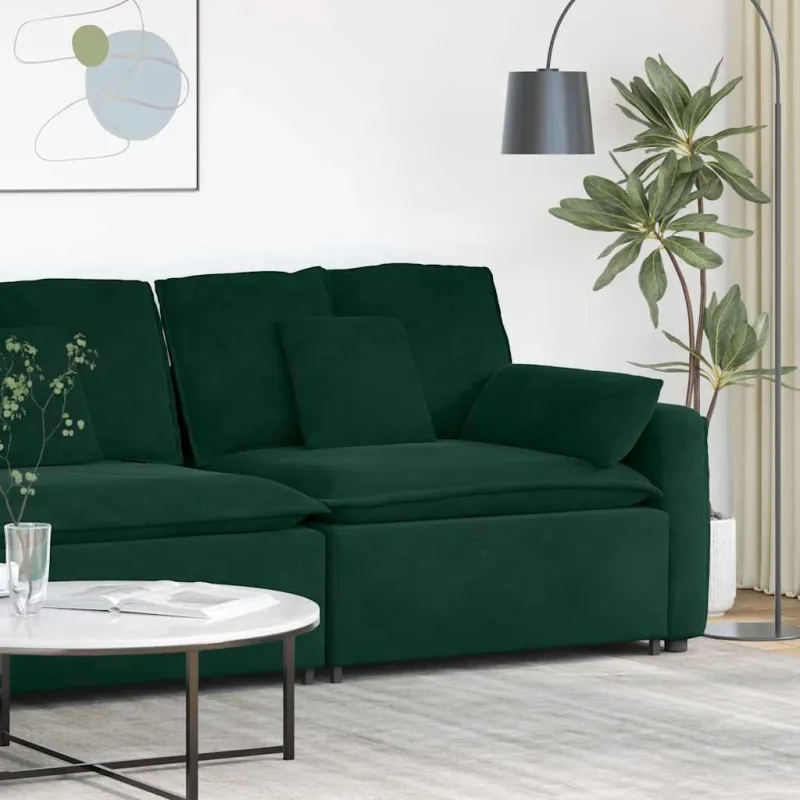 Modulinė sofa su porankiais ir pagalvėlėmis, tamsiai žalia, 100 cm