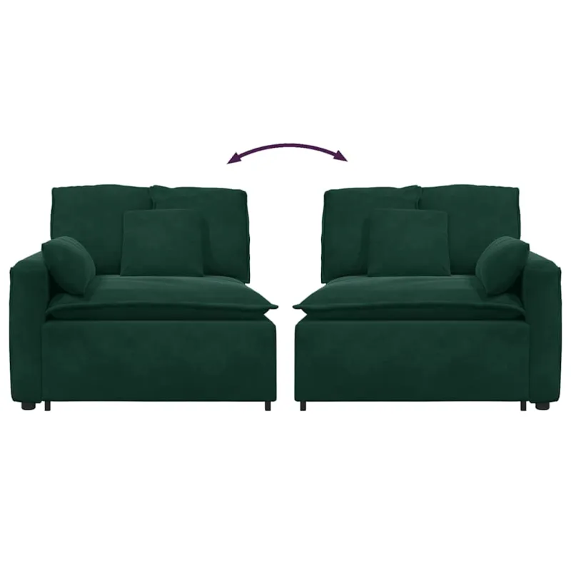 Modulinė sofa su porankiais ir pagalvėlėmis, tamsiai žalia, 100 cm