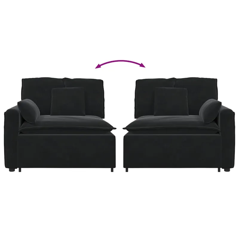 Modulinė sofa su porankiu ir pagalvėlėmis, juoda, 100 cm