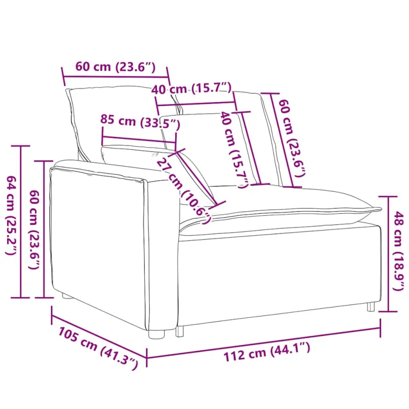 Modulinė sofa su porankiu ir pagalvėlėmis, geltona, 100 cm