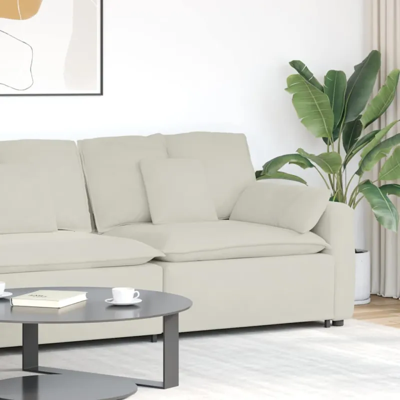 Modulinė sofa su porankiu ir pagalvėlėmis, kreminės spalvos, 100 cm