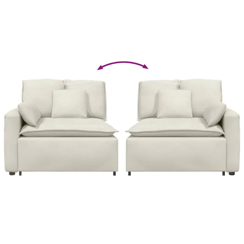 Modulinė sofa su porankiu ir pagalvėlėmis, kreminės spalvos, 100 cm