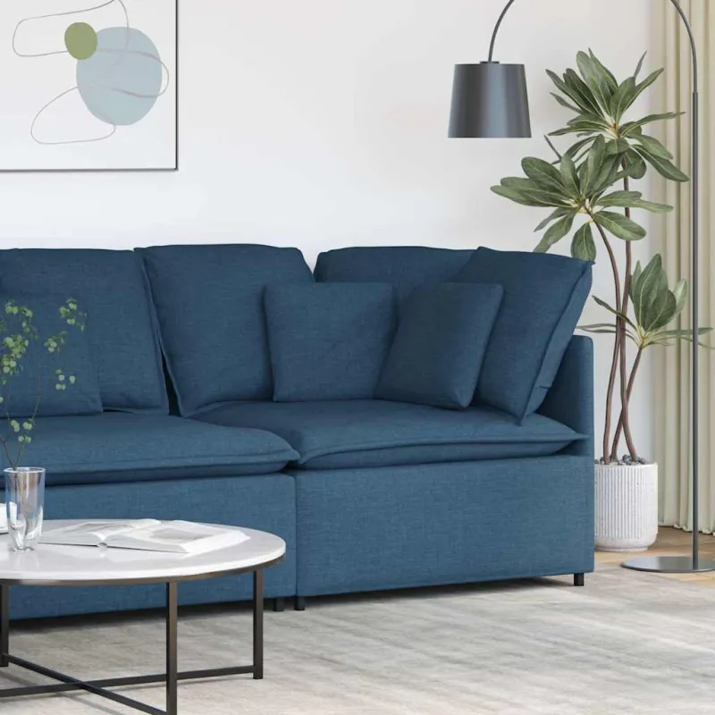 Modulinė kampinė sofa su pagalvėlėmis, mėlyna, 100 cm