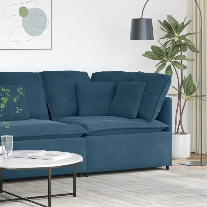 Modulinė kampinė sofa su pagalvėlėmis, mėlyna, 100 cm