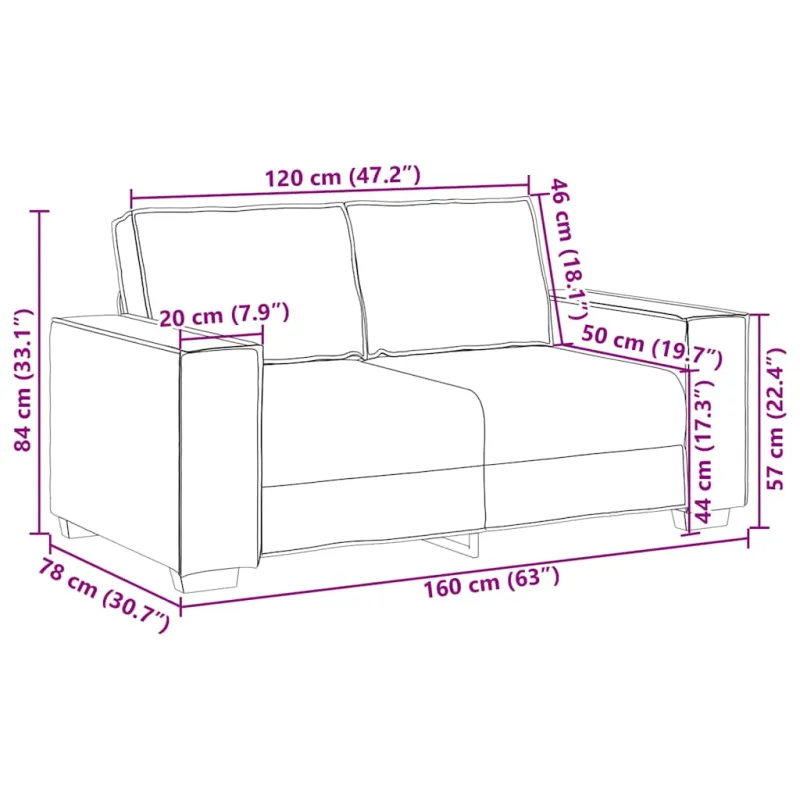 Dvivietė sofa, juoda, 160x78x84 cm, aksominė