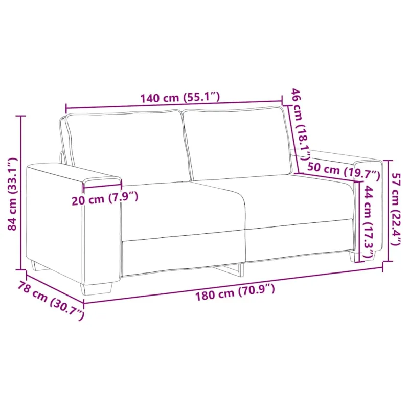 Dvivietė sofa, šviesiai pilka, 180x78x84 cm, aksomas