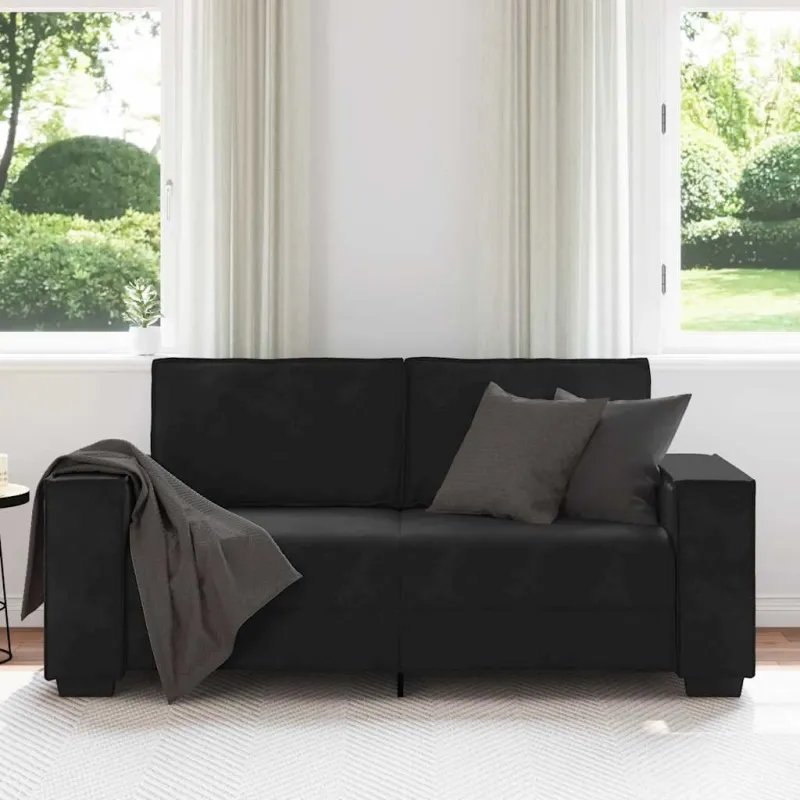 Dvivietė sofa, juoda, 180x78x84 cm, aksominė