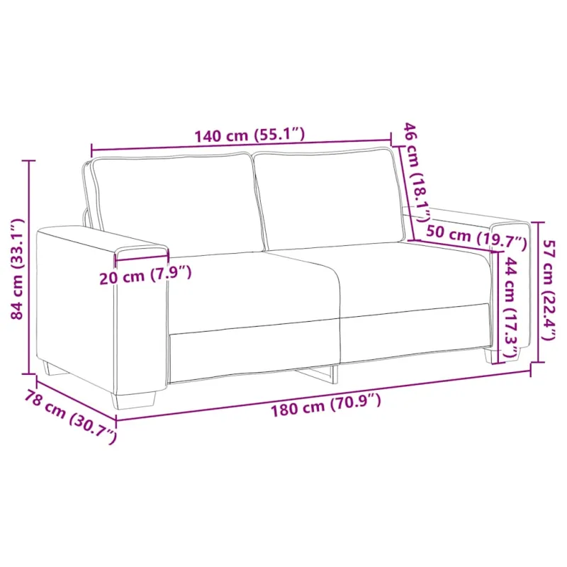 Dvivietė sofa, geltona, 180x78x84 cm, aksomas