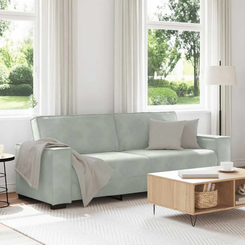 Trivietė sofa, šviesiai pilka, 220x78x84 cm, aksomas