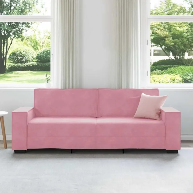 Trivietė sofa, rožinė, 220x78x84 cm, aksomas
