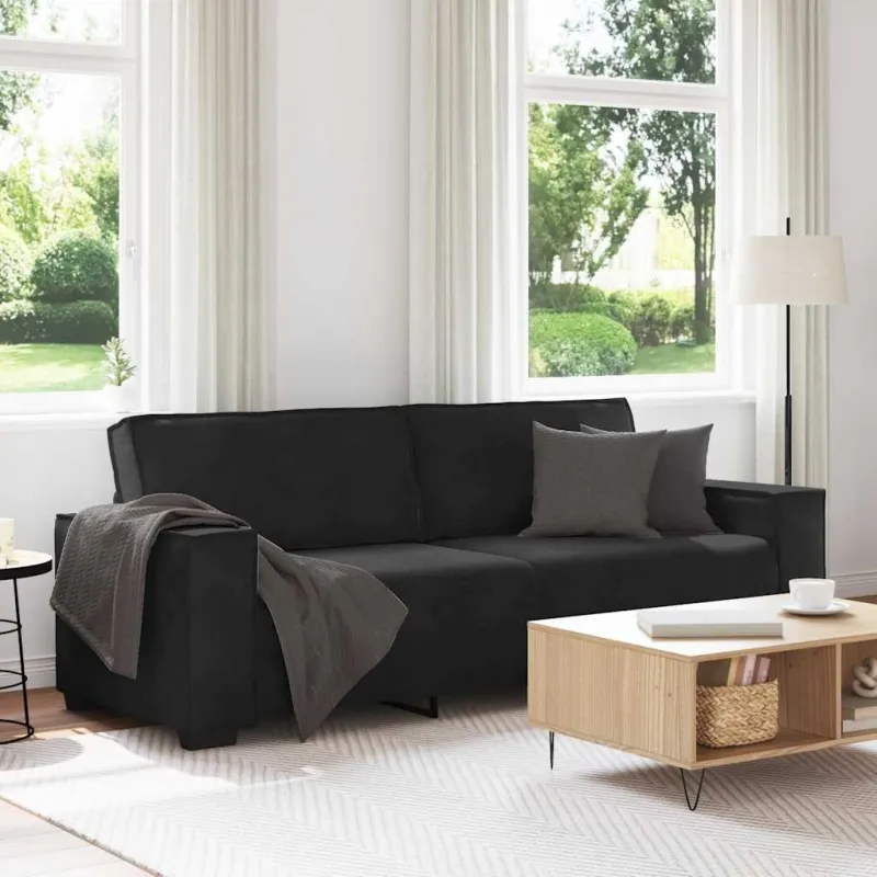 Trivietė sofa, juoda, 220x78x84 cm, aksominė