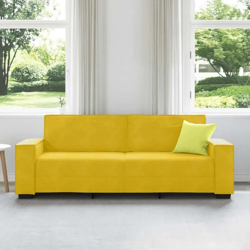 Trivietė sofa, geltona, 220x78x84 cm, aksomas
