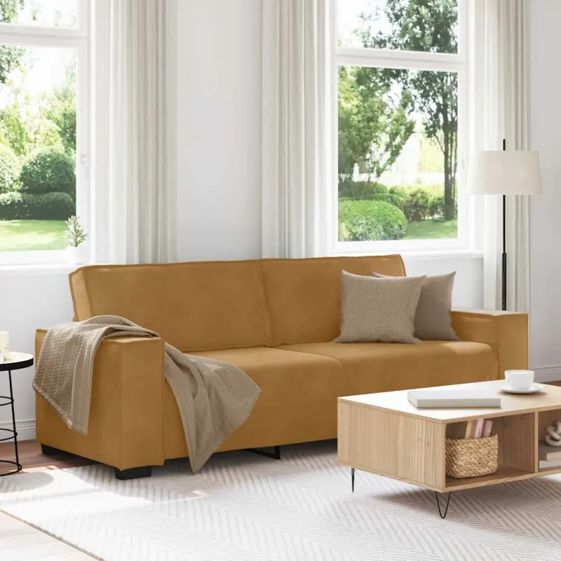 Trivietė sofa, ruda, 220x78x84 cm, aksominė