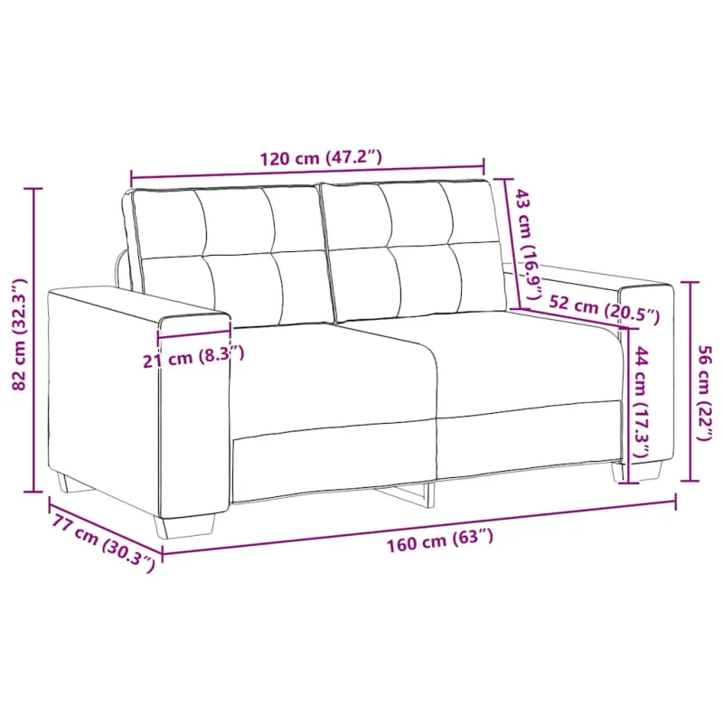 Dvivietė sofa, tamsiai pilka, 160x77x82 cm, audinys