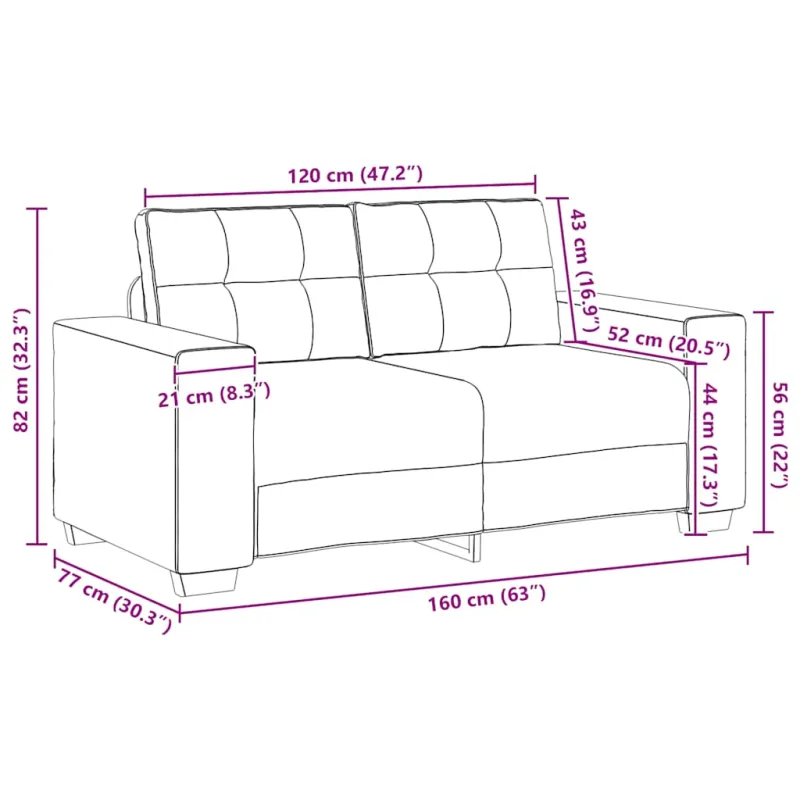 Dvivietė sofa, vyno raudonumo, 160x77x82 cm, audinys