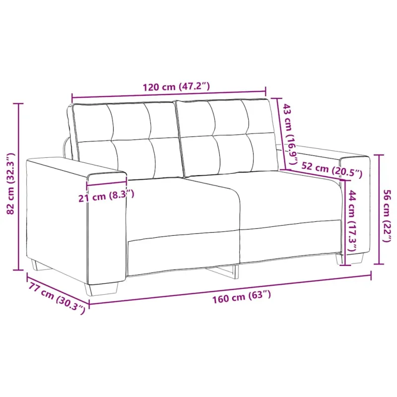 Dvivietė sofa, ruda, 160x77x82 cm, audinys