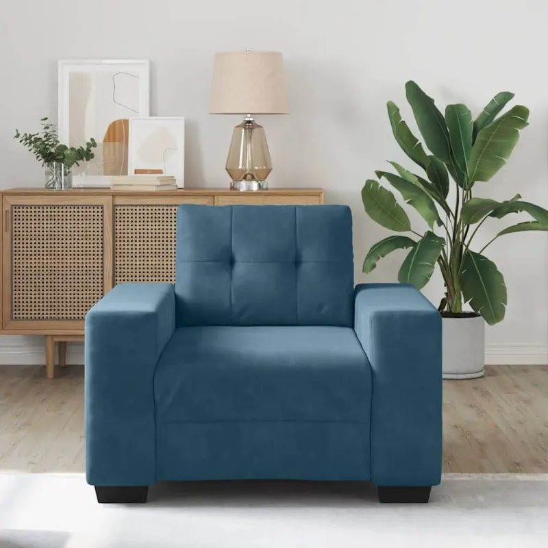 Sofa-kėdė, mėlyna, 100x78x80 cm, aksomas