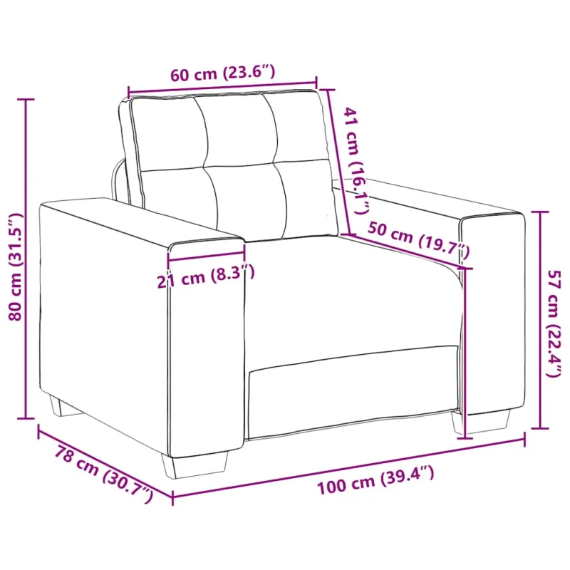 Sofa-kėdė, mėlyna, 100x78x80 cm, aksomas