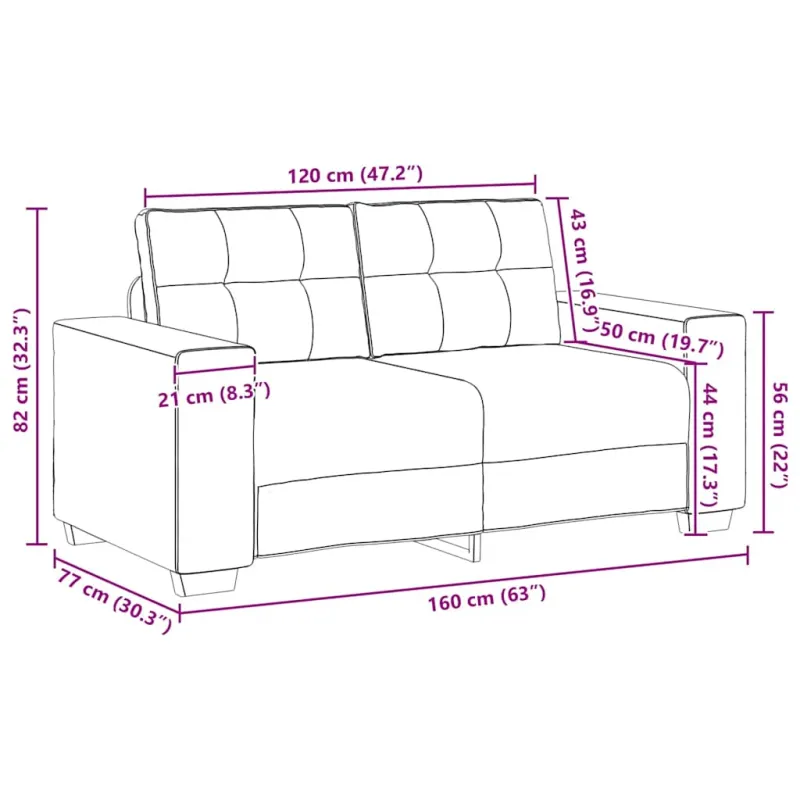 Dvivietė sofa, juoda, 160x77x82 cm, aksominė