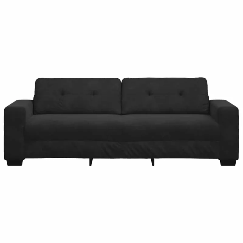 Trivietė sofa, juoda, 220x78x80 cm, aksominė