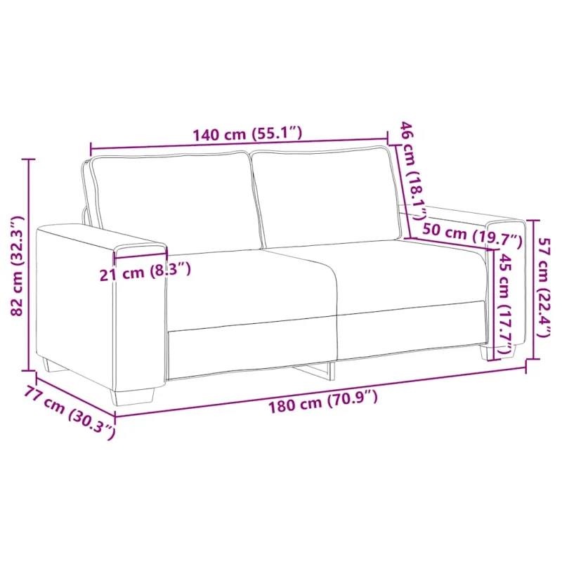 Dvivietė sofa, ruda, 180x77x82 cm, audinys