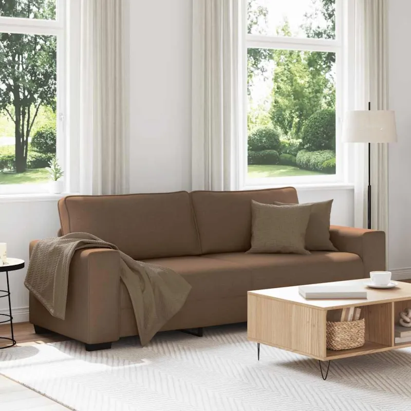Trivietė sofa, ruda, 220x77x82 cm, audinys