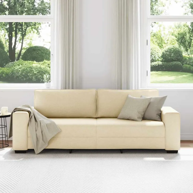Trivietė sofa, kreminės spalvos, 220x77x82 cm, audinys