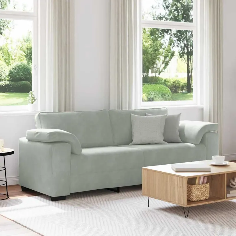 Trivietė sofa, šviesiai pilka, 220x77x82 cm, aksomas