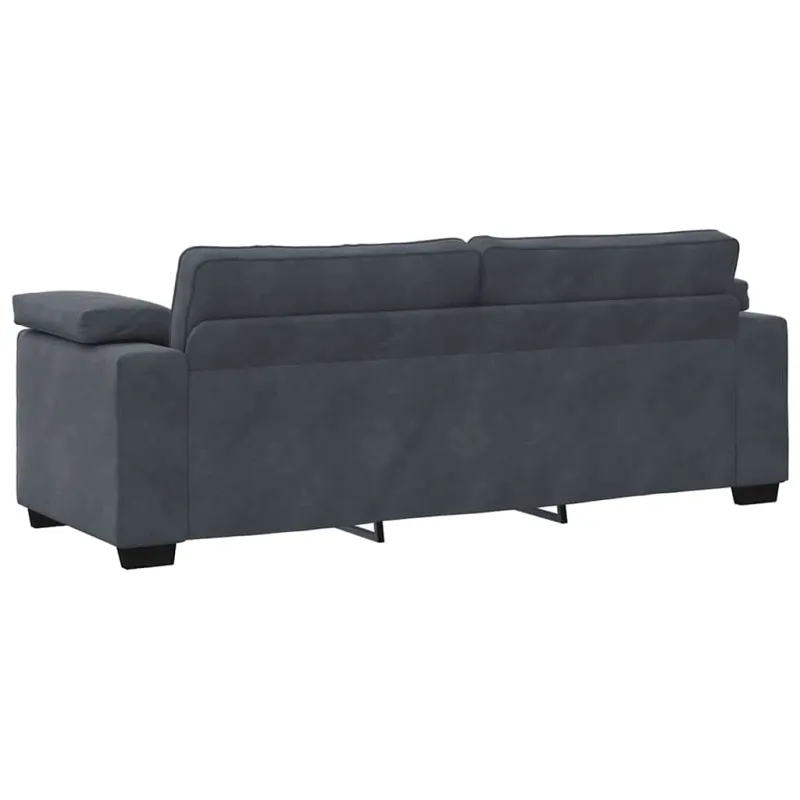 Trivietė sofa, tamsiai pilka, 220x77x82 cm, aksomas