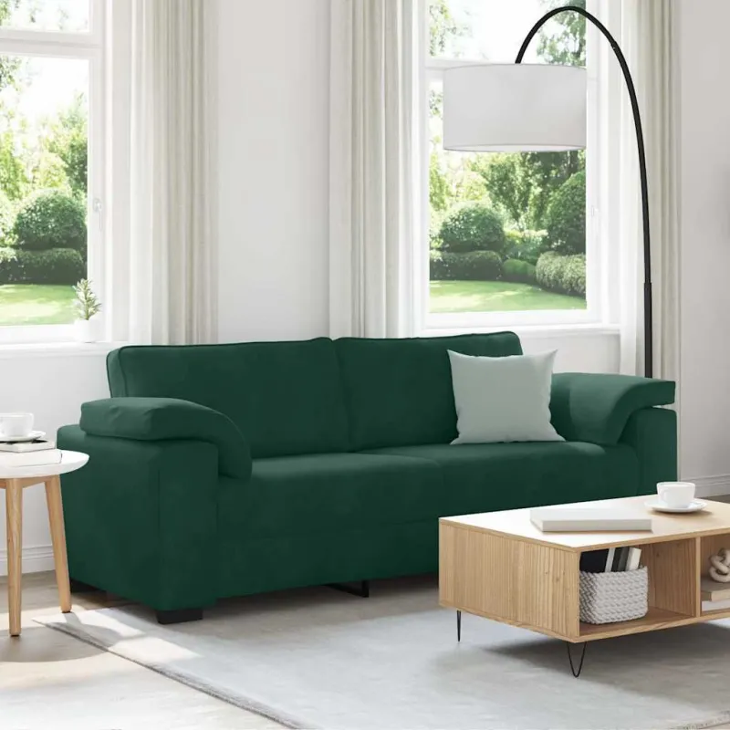 Trivietė sofa, tamsiai žalia, 220x77x82 cm, aksomas