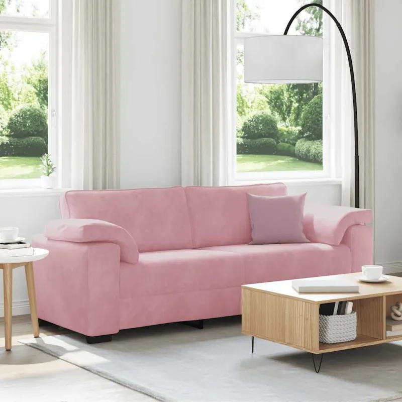 Trivietė sofa, rožinė, 220x77x82 cm, aksomas