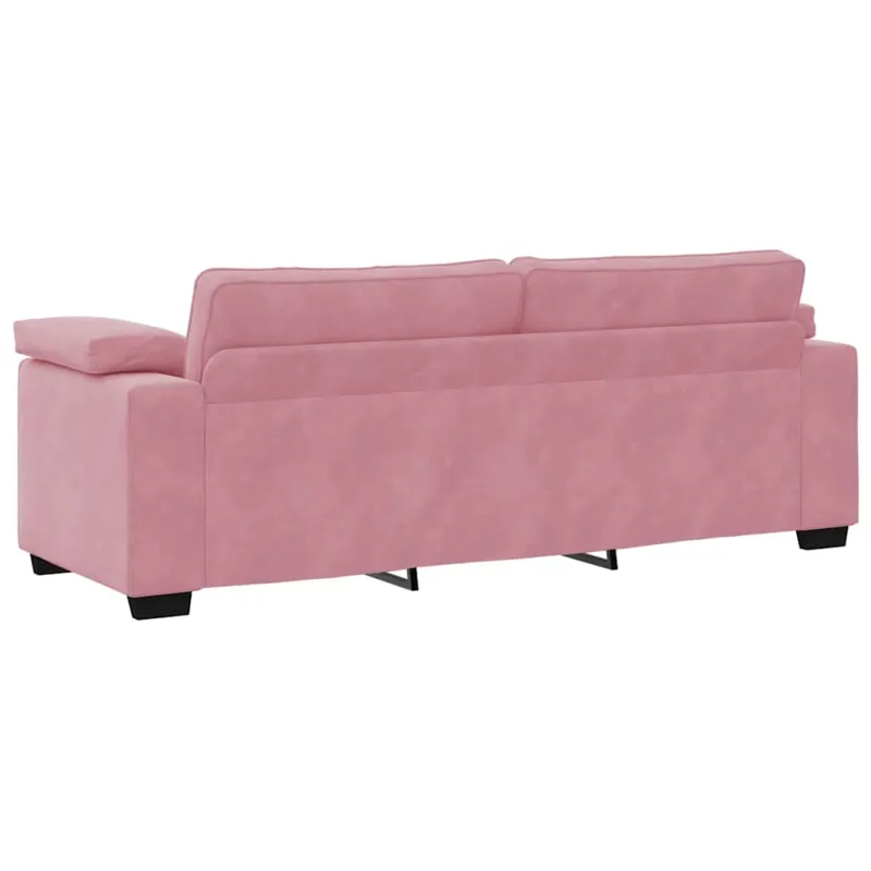 Trivietė sofa, rožinė, 220x77x82 cm, aksomas