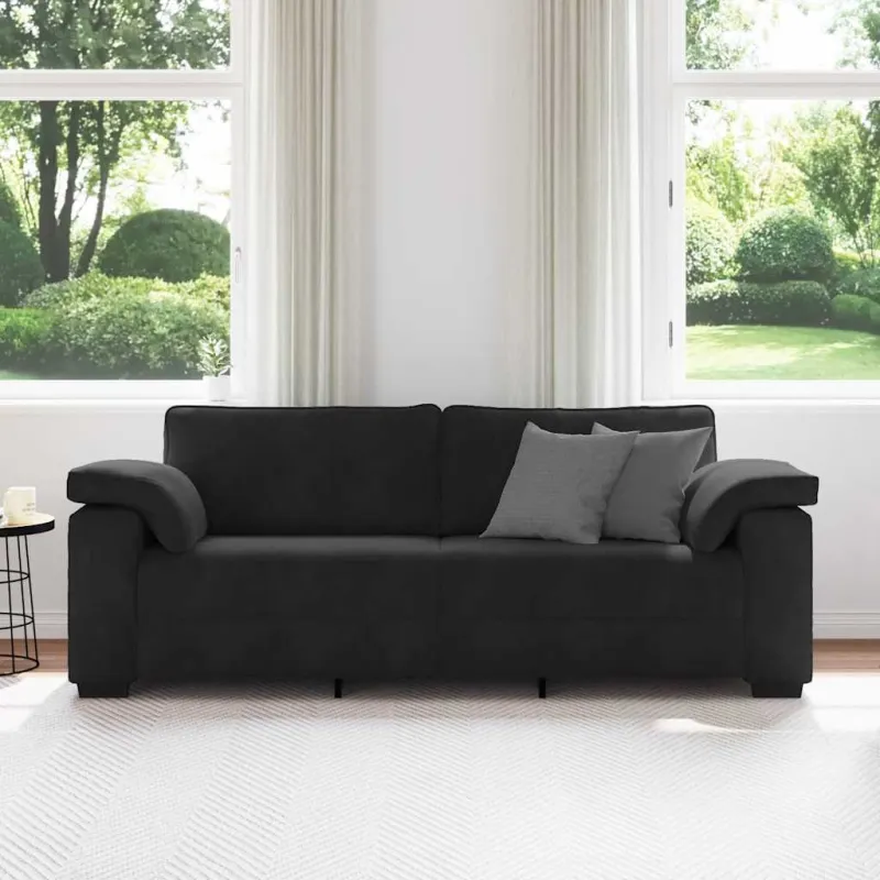 Trivietė sofa, juoda, 220x77x82 cm, aksomas