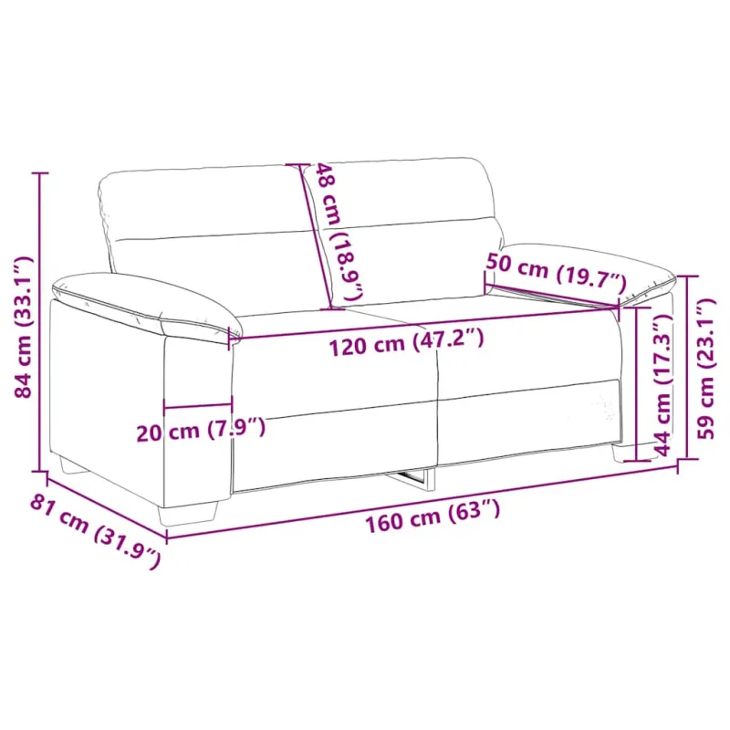 Dvivietė sofa, debesų pilka, 160x81x84 cm, audinys