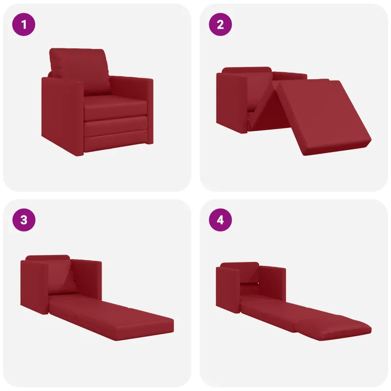 Sofa lova 60cm Vyno raudona Dirbtinė Oda