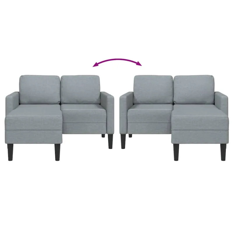 Dvivietė sofa su šezlongu, L formos, šviesiai pilka, 125 cm, audinys