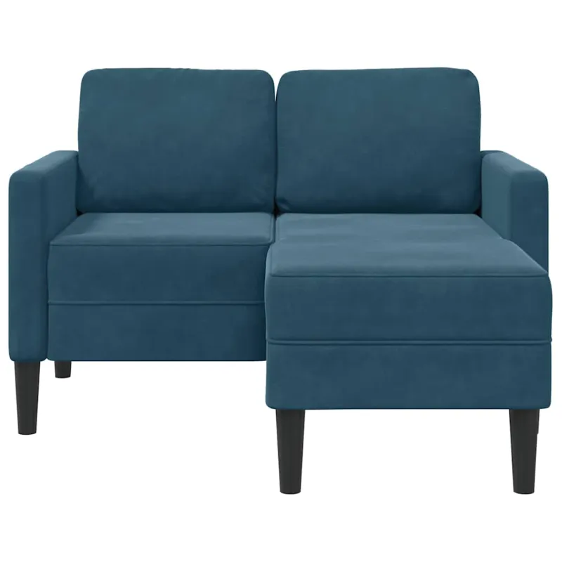 Dvivietė sofa su šezlongu, L formos, mėlyna, 125 cm, aksomas