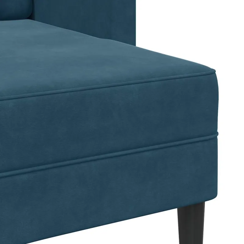 Dvivietė sofa su šezlongu, L formos, mėlyna, 125 cm, aksomas