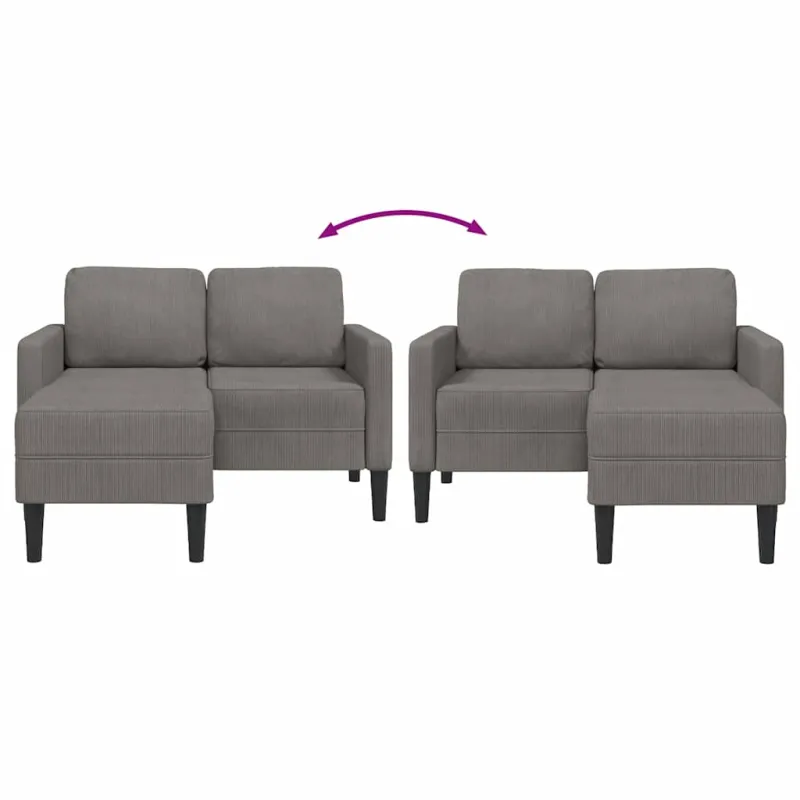 Dvivietė sofa su šezlongu, L formos, šviesiai pilka, 125 cm, linas