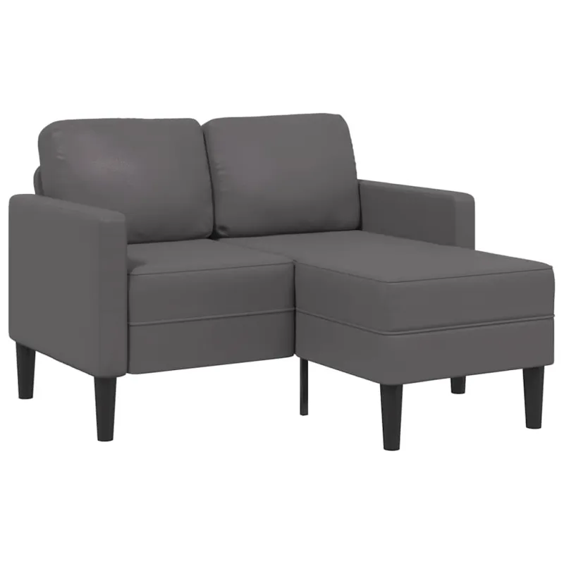 Dvivietė sofa su šezlongu, L formos, pilka, 125 cm, dirbtinė oda