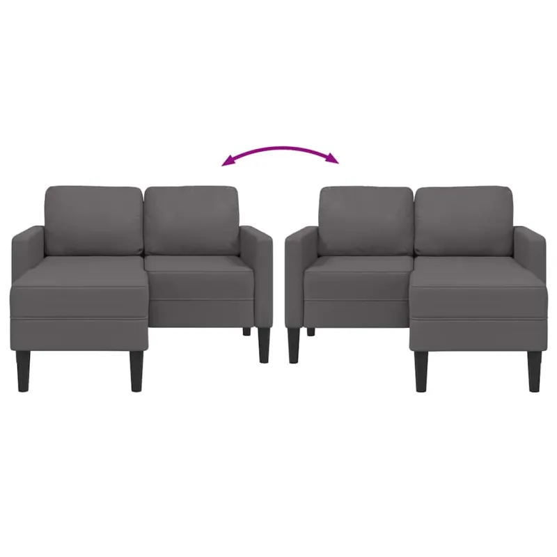Dvivietė sofa su šezlongu, L formos, pilka, 125 cm, dirbtinė oda