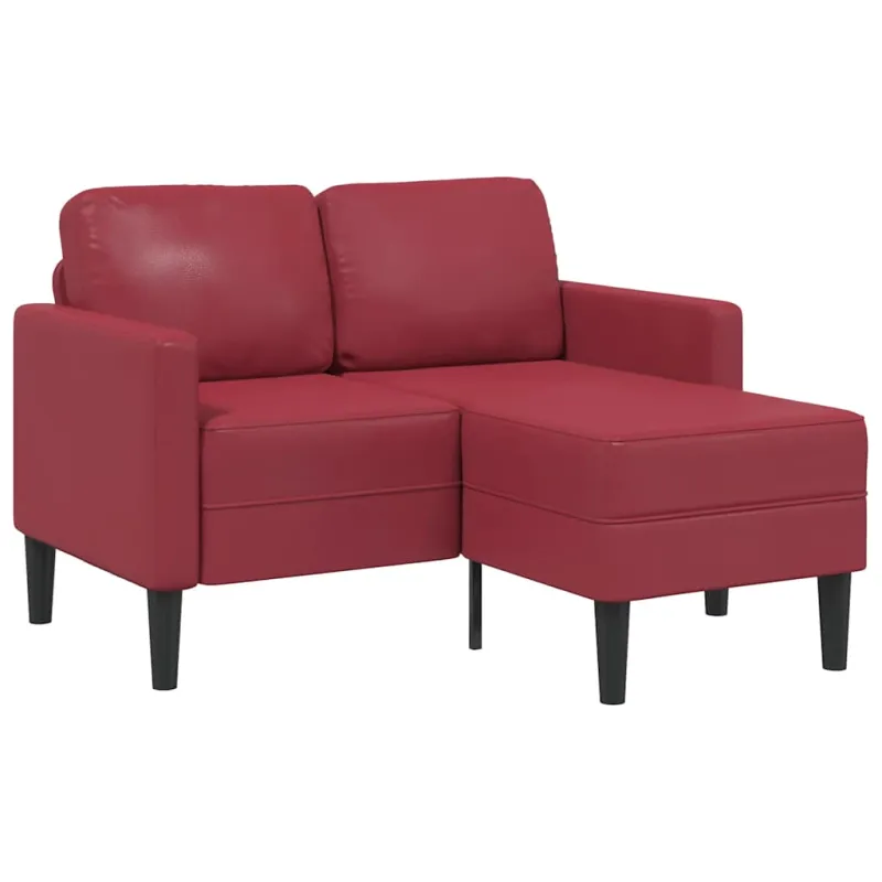 Dvivietė sofa su šezlongu, L formos, vyno raudonos spalvos, 125 cm, dirbtinė oda