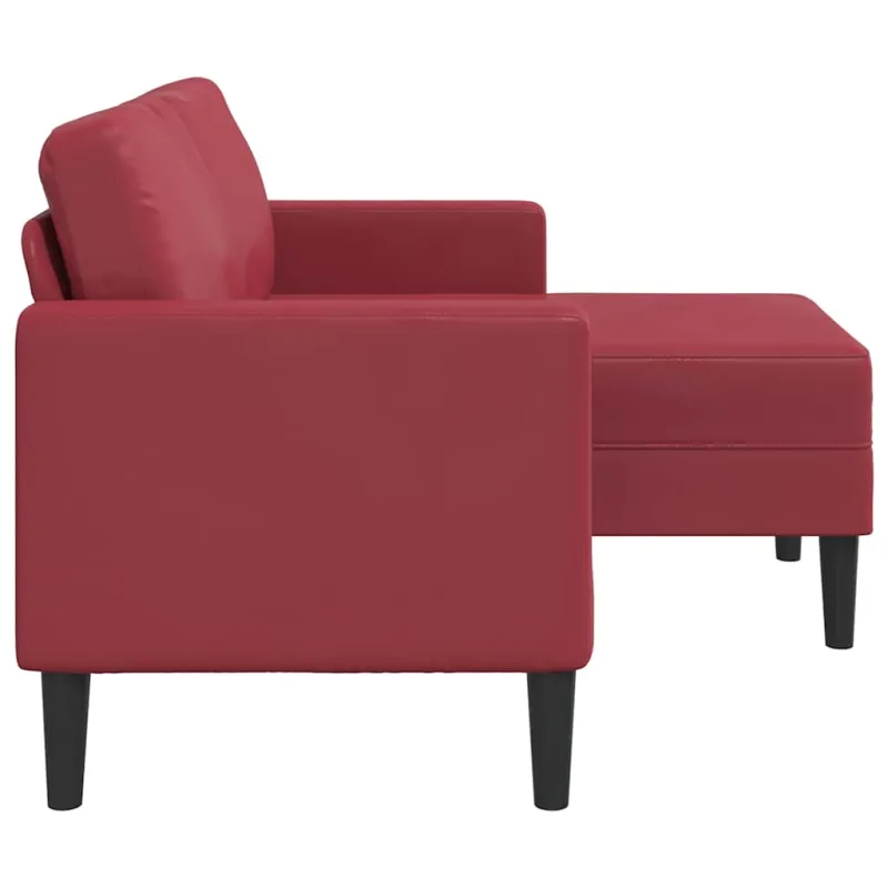Dvivietė sofa su šezlongu, L formos, vyno raudonos spalvos, 125 cm, dirbtinė oda