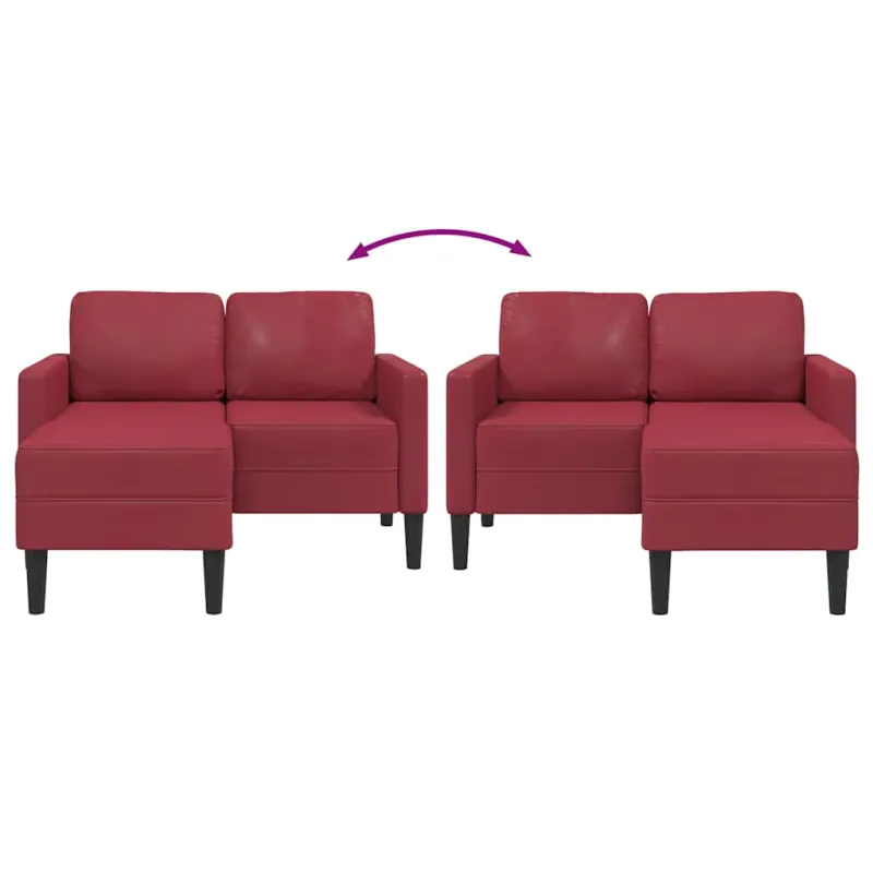 Dvivietė sofa su šezlongu, L formos, vyno raudonos spalvos, 125 cm, dirbtinė oda
